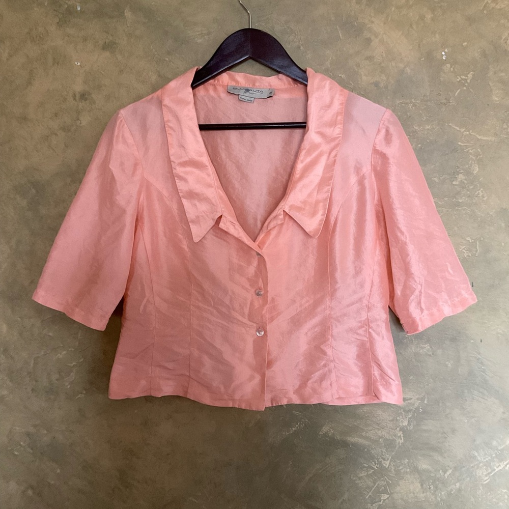 Blunauta Silk Cropped Blouse Peachy Pink Button Down European Size 44 Medium